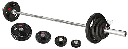 Signature Fitness Cast Iron Olympic 2-Inch Weight Plates Including 7FT Olympic Barbell, 130-Pound Set (85 Pounds Plates + 45 Pounds Barbell), Multiple Packages, Style #4
