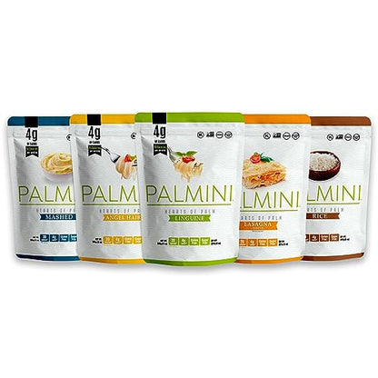 NEW !! Palmini Pouch VARIETY PACK | Linguine | Angel Hair | Lasagna | Rice | Mashed | 4g of Carbs | As Seen On Shark Tank | Gluten Free (12 Ounce)