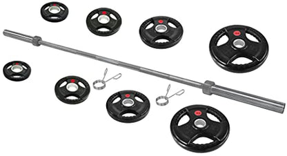 Signature Fitness Cast Iron Olympic 2-Inch Weight Plates Including 7FT Olympic Barbell, 130-Pound Set (85 Pounds Plates + 45 Pounds Barbell), Multiple Packages, Style #4