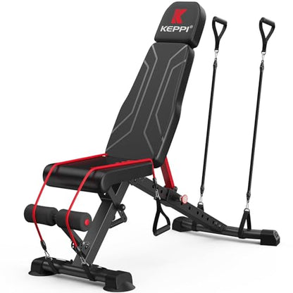 Keppi Adjustable Weight Bench,FoldableWorkout Bench Press for Full Body StrengthTraining, Incline Decline Bench with FastFolding - 2023 Version