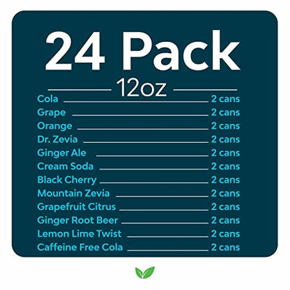 Zevia Zero Calorie Soda, Rainbow Variety Pack, 12 Ounce Cans (Pack of 24)