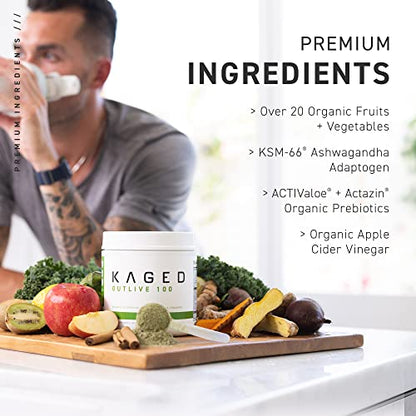 Kaged | Apple | Organic Superfoods and Greens Powder Outlive100 with Apple Cider Vinegar, Antioxidants, Adaptogen, Prebiotics,(30 Servings)