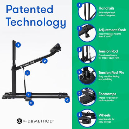 The DB Method Squat Machine, Workout Equipment for Home Gym, Exercise Leg and Glutes, Low Impact Lower Body Fitness Workouts, Training for Total-Body Results, Easy Setup, Foldable for Storage