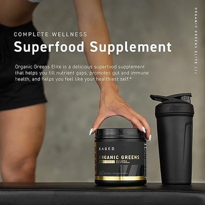 Kaged Organic Greens Elite | Superfood and Greens Powder with Apple Cider Vinegar, Adaptogen, Prebiotics, Vitamins & Minerals | Lemon | 30 Servings