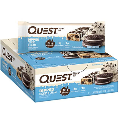 NEW Quest Nutrition Dipped Chocolate Cookies & Cream Protein Bars, 12 Count