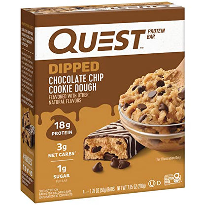 NEW Quest Nutrition Dipped Chocolate Chip Cookie Dough Protein Bars, 12 Ct